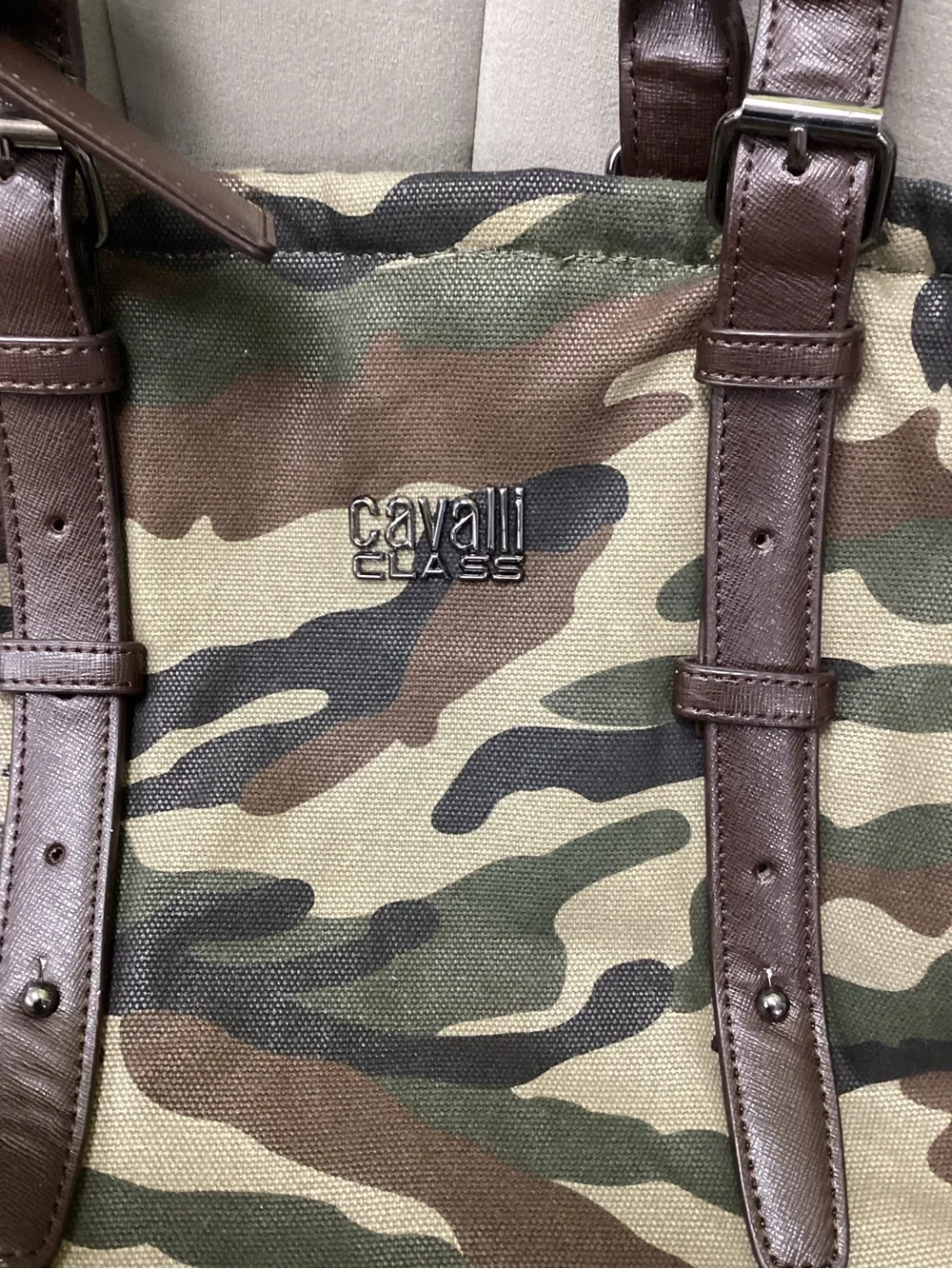 Cavalli Class Camouflage Canvas Tote Bag | Large Foldover Shoulder Bag